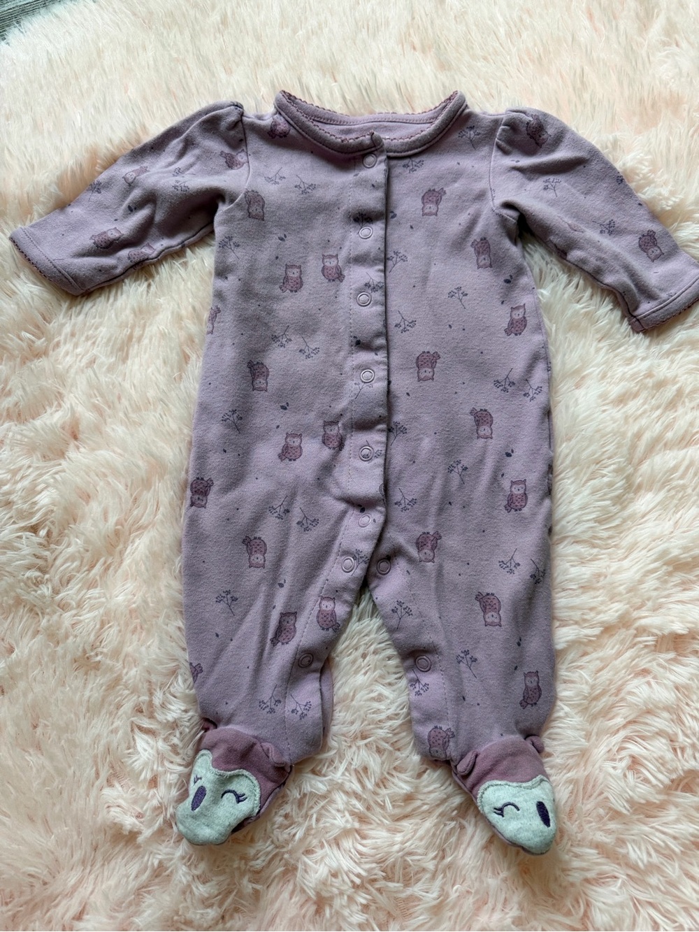 Baby Purple Owl Footed One-Piece Sleeper
